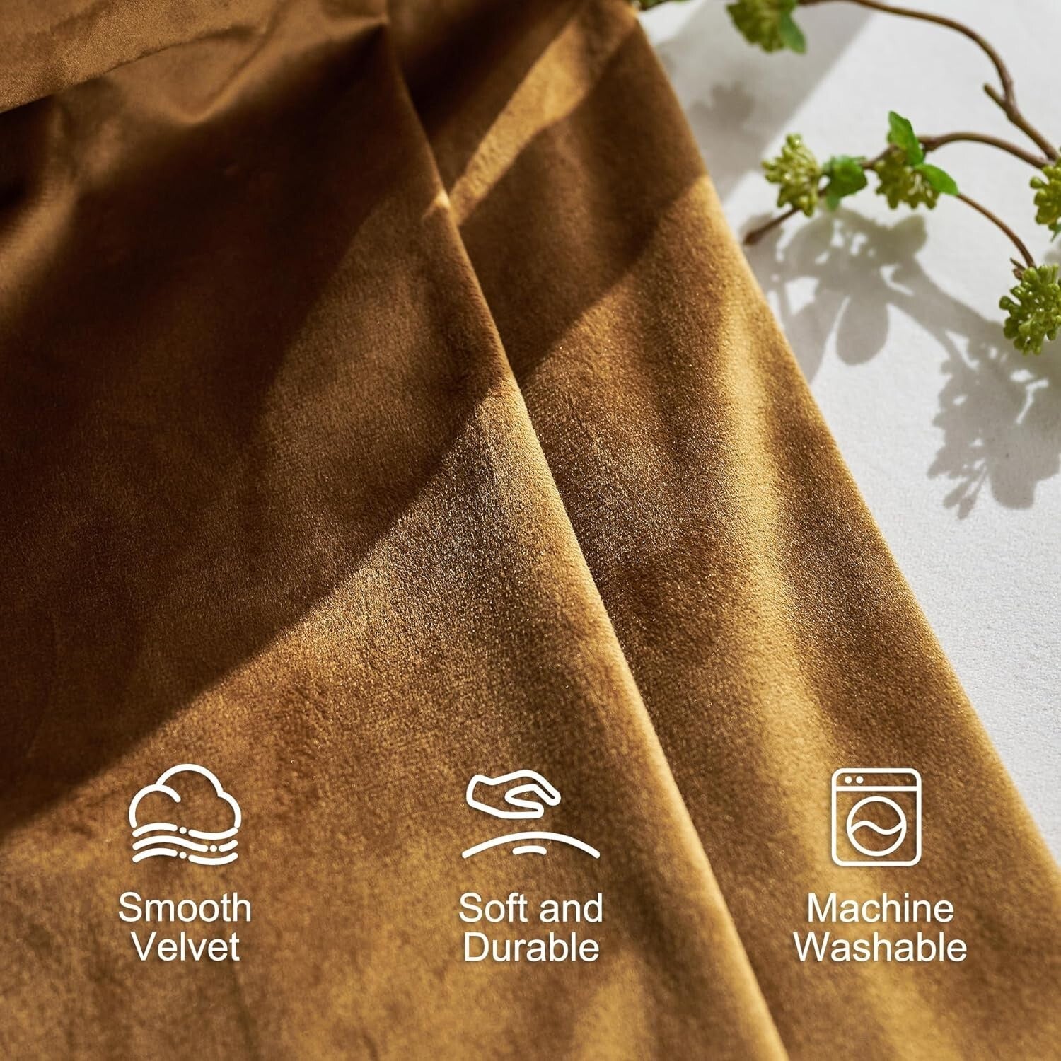Luxury Gold Velvet Thermal Curtains, Soundproof Room Darkening Panels - 52x90 in