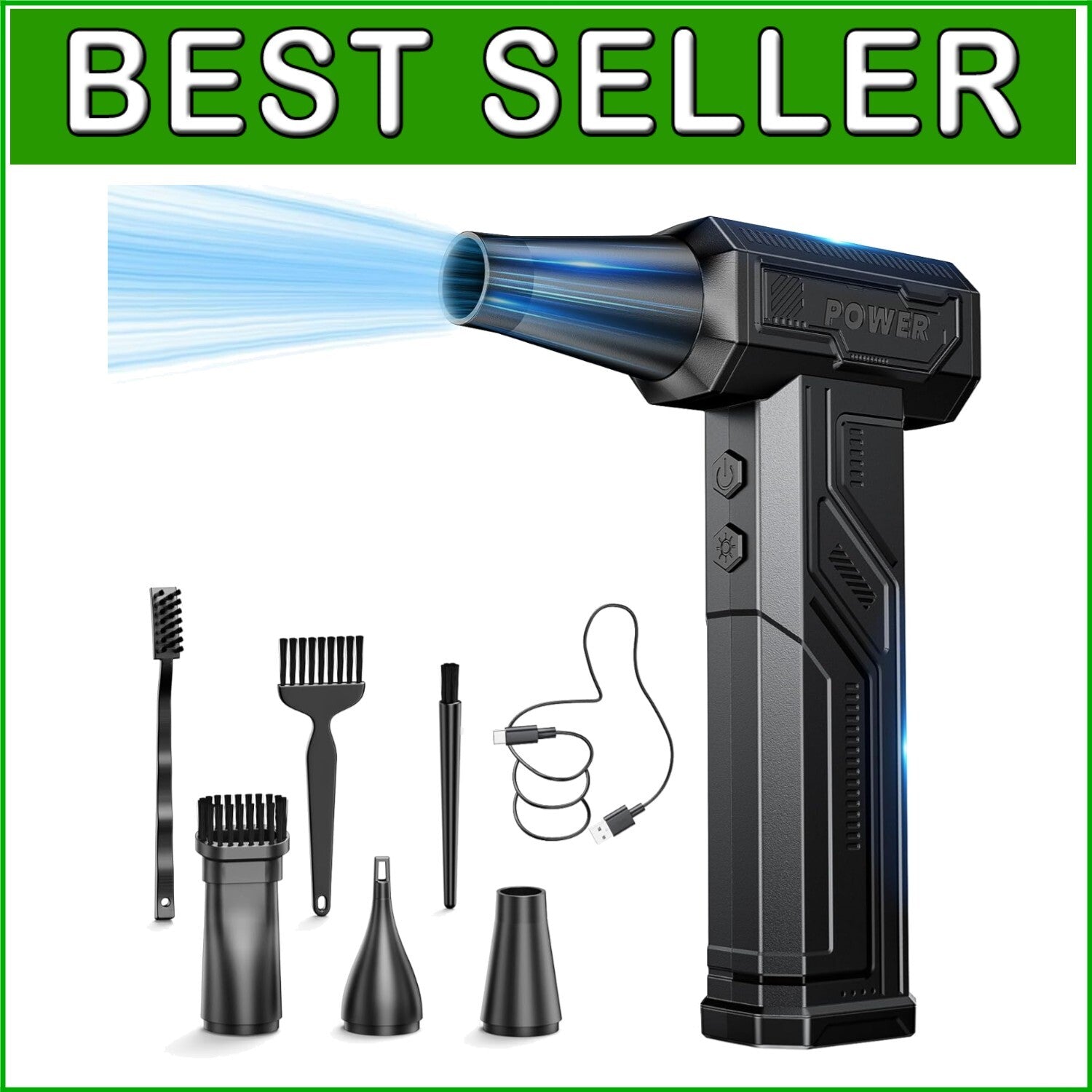 Eco-Friendly Rechargeable Air Duster with 4-Gear Settings & Cleaning Brushes