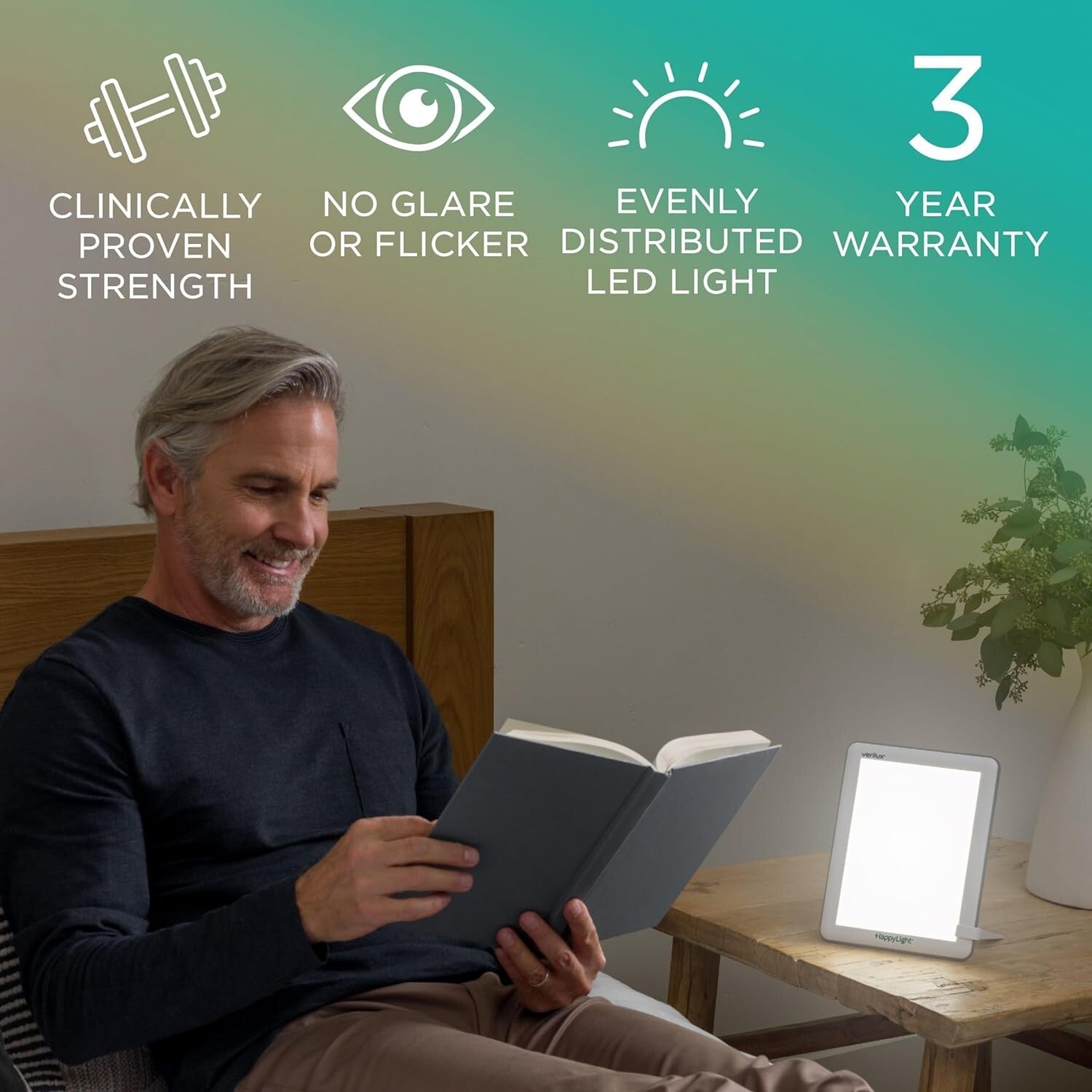HappyLight Lucent: Ultra-Thin Light Therapy Lamp with Detachable Stand - 1 lb