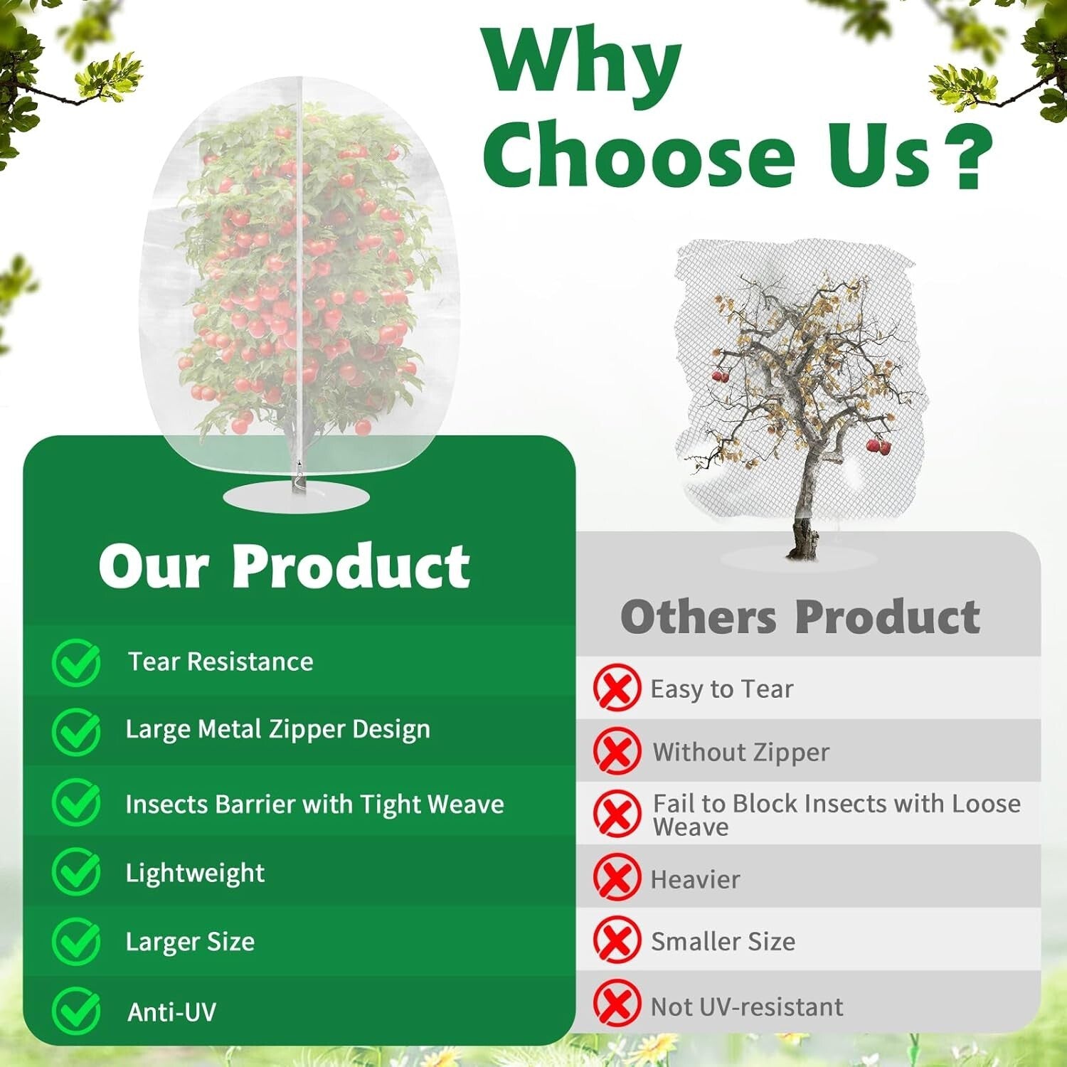 4PC Garden Netting Covers - Zippered & Drawstring Design, 4.6x5.9 FT Mesh Bags