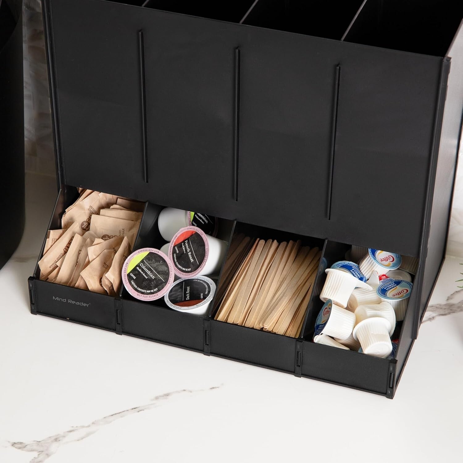 4-Compartment Coffee Pod Dispenser - Sleek 120-Pod Organizer for Breakrooms