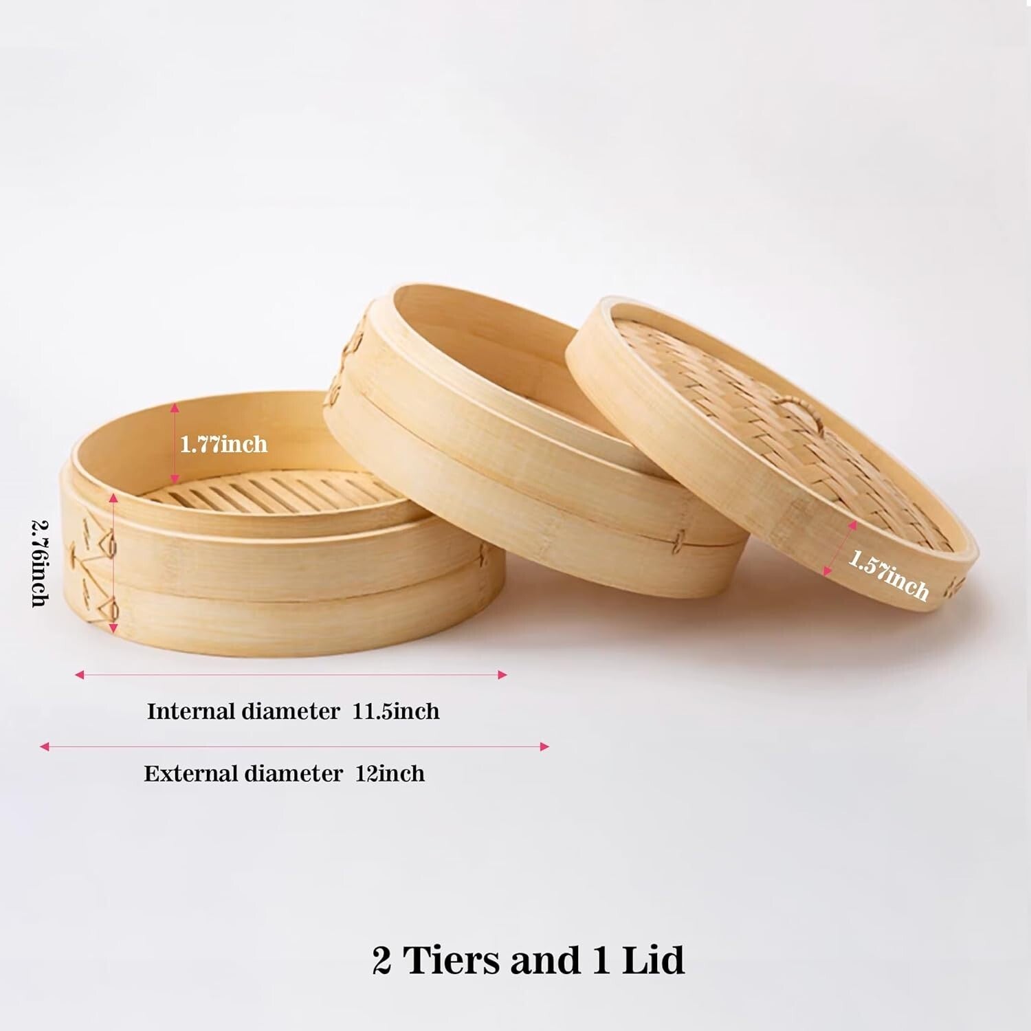 12-Inch Bamboo Steamer Set with 100 Parchment Liners for Healthy Cooking