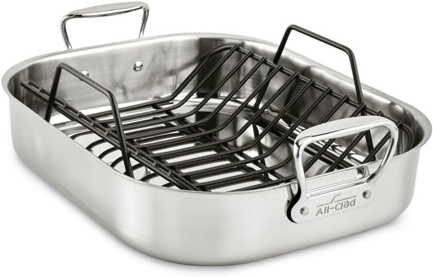 Elegant Stainless Steel Roaster with Nonstick Rack - Holds Up to 25-lb Turkey