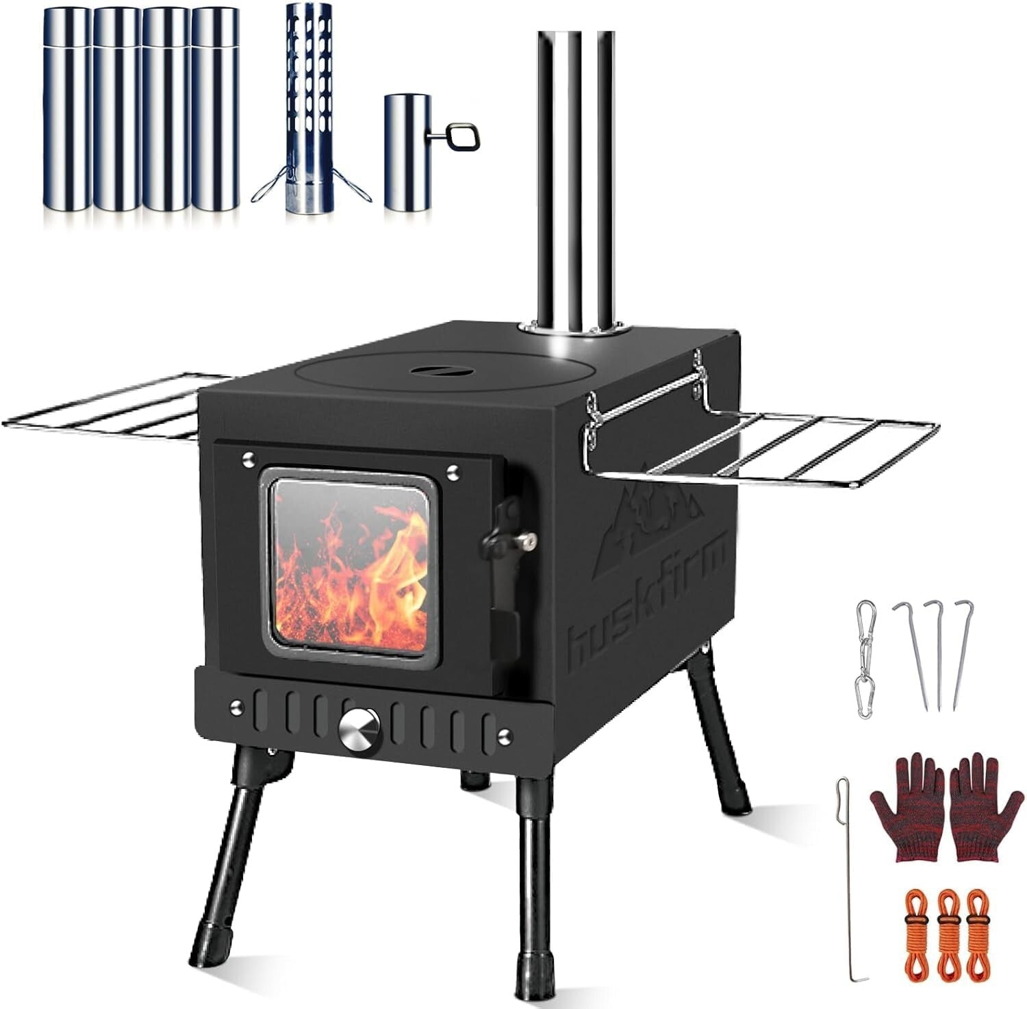 Portable Folding Wood Burning Camping Stove with Chimney - Perfect for Tents