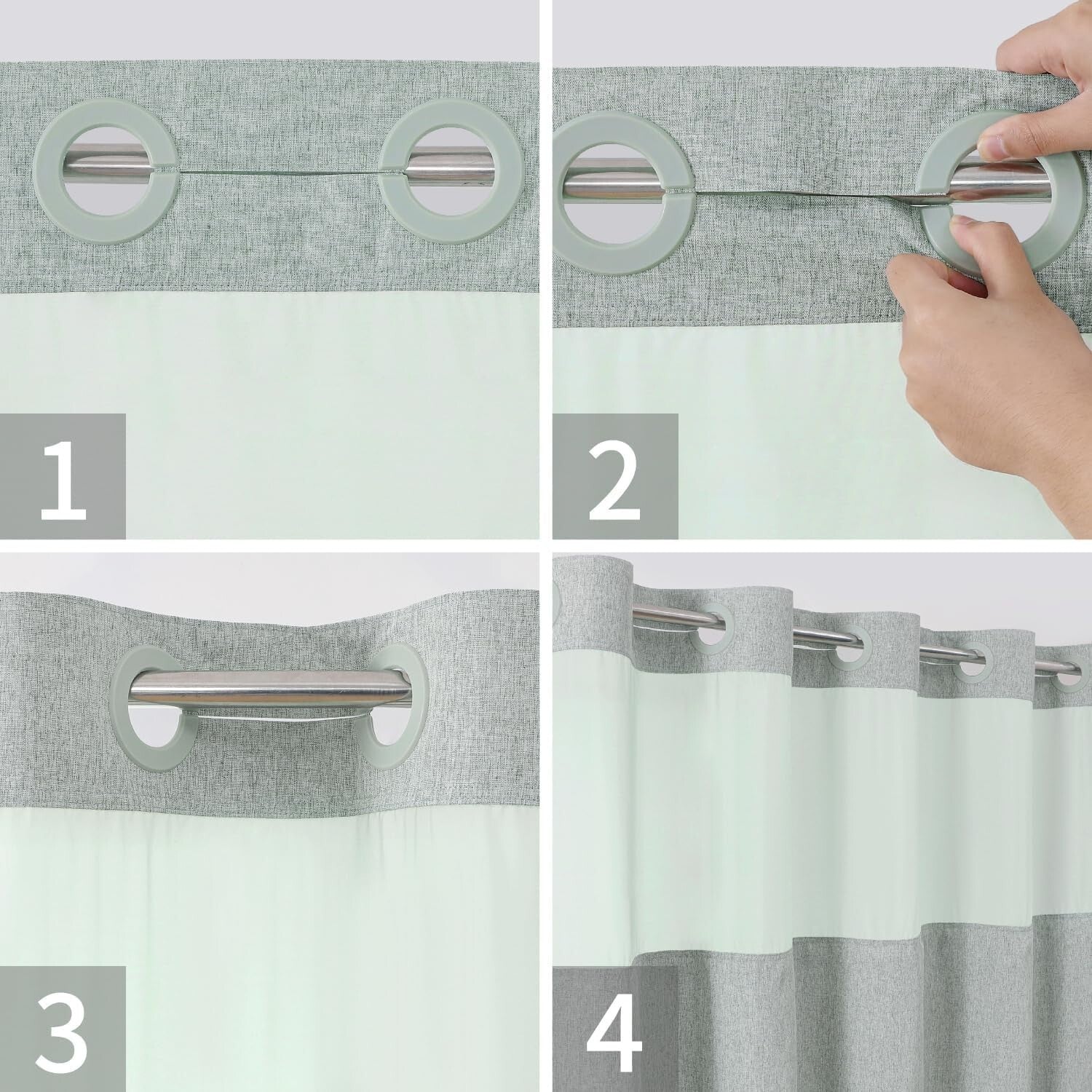 Luxurious Sage Green Shower Curtain with Linen Texture & Snap-In Liner 71x80