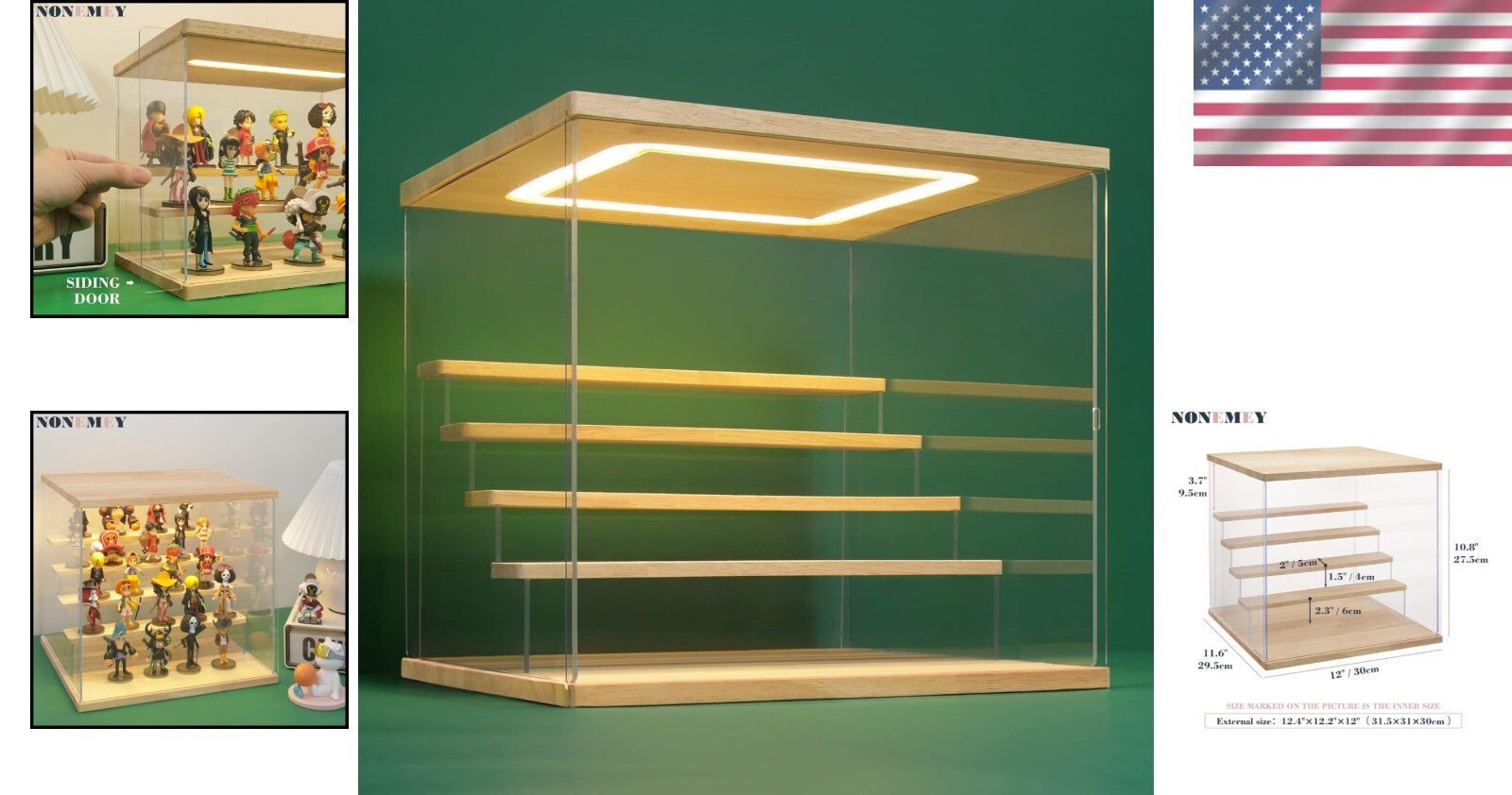 Clear Acrylic Collector's Showcase with LED Light – 12.4 inches, 5-Tier Design