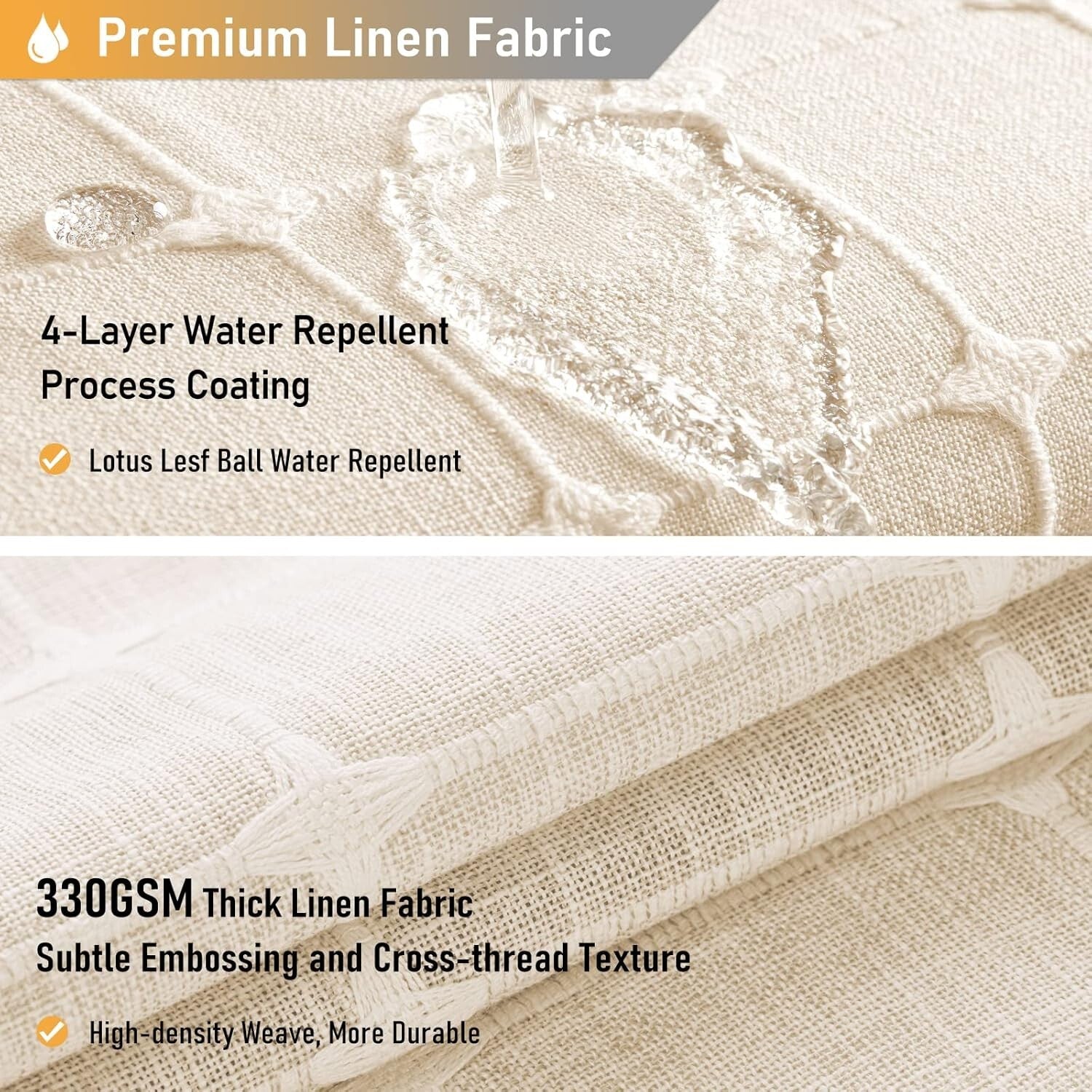 Cream Farmhouse Shower Curtain 72x96 - Heavy Duty Linen Blend with Grommet Hooks