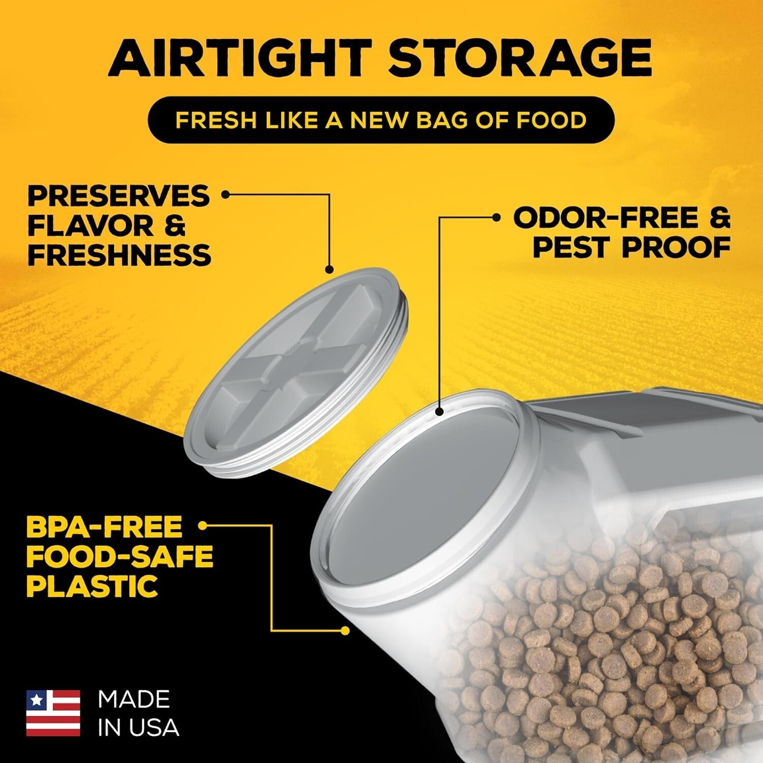 Versatile Airtight Dog & Cat Food Storage Container - 14"L x 28"H, Made in USA
