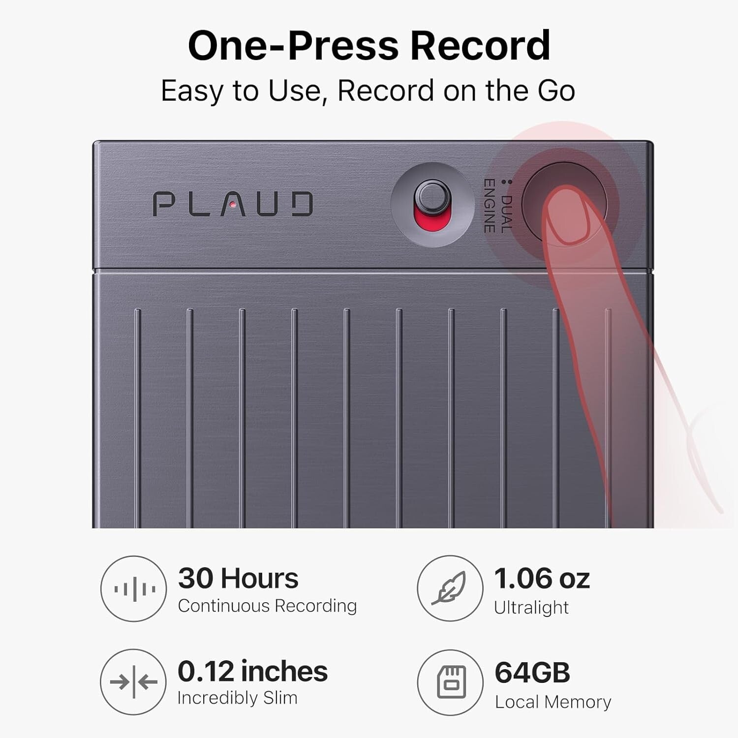 AI Voice Recorder with 64GB Memory & App Control - Precision Transcription Tool