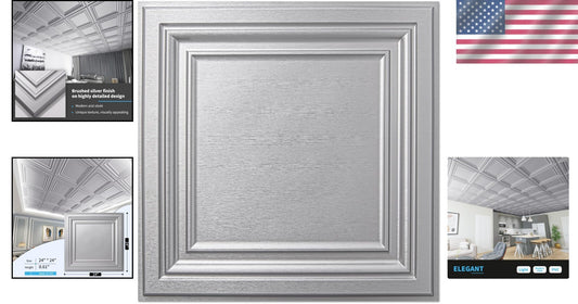 12-Pack 2'x2' PVC Ceiling Tiles in Argent Silver - Durable & Stylish Upgrade