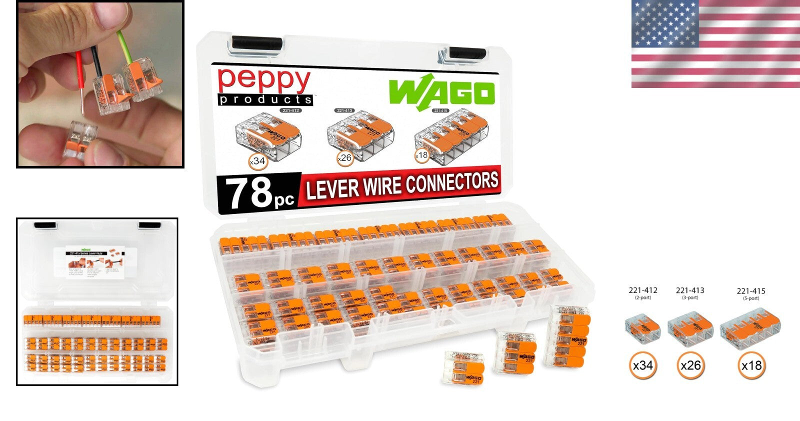 78pc WAGO Lever Nuts Wire Connector Set with Case - Reliable Splicing Solution
