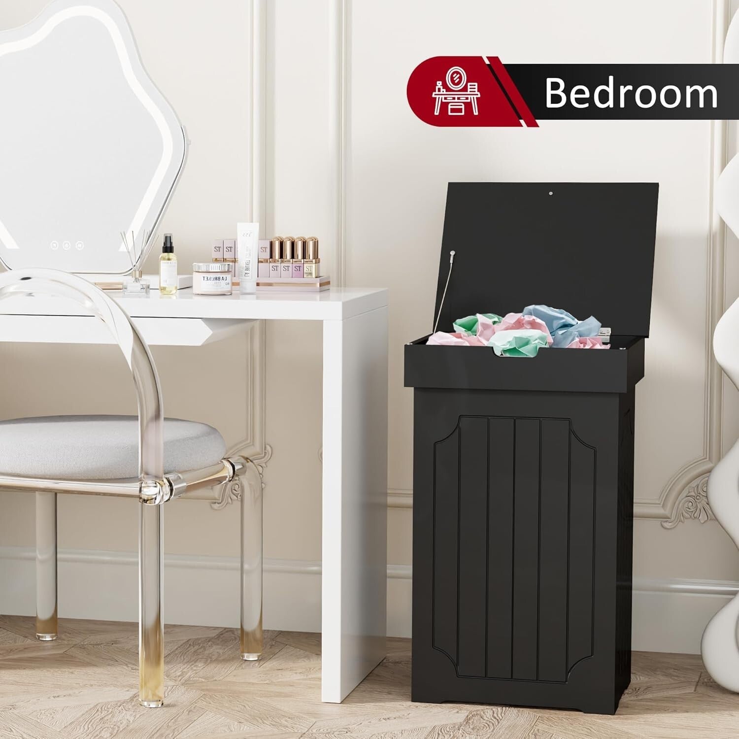 Eco-Friendly 13-Gallon Wooden Dog-Proof Trash Can for Modern Kitchens