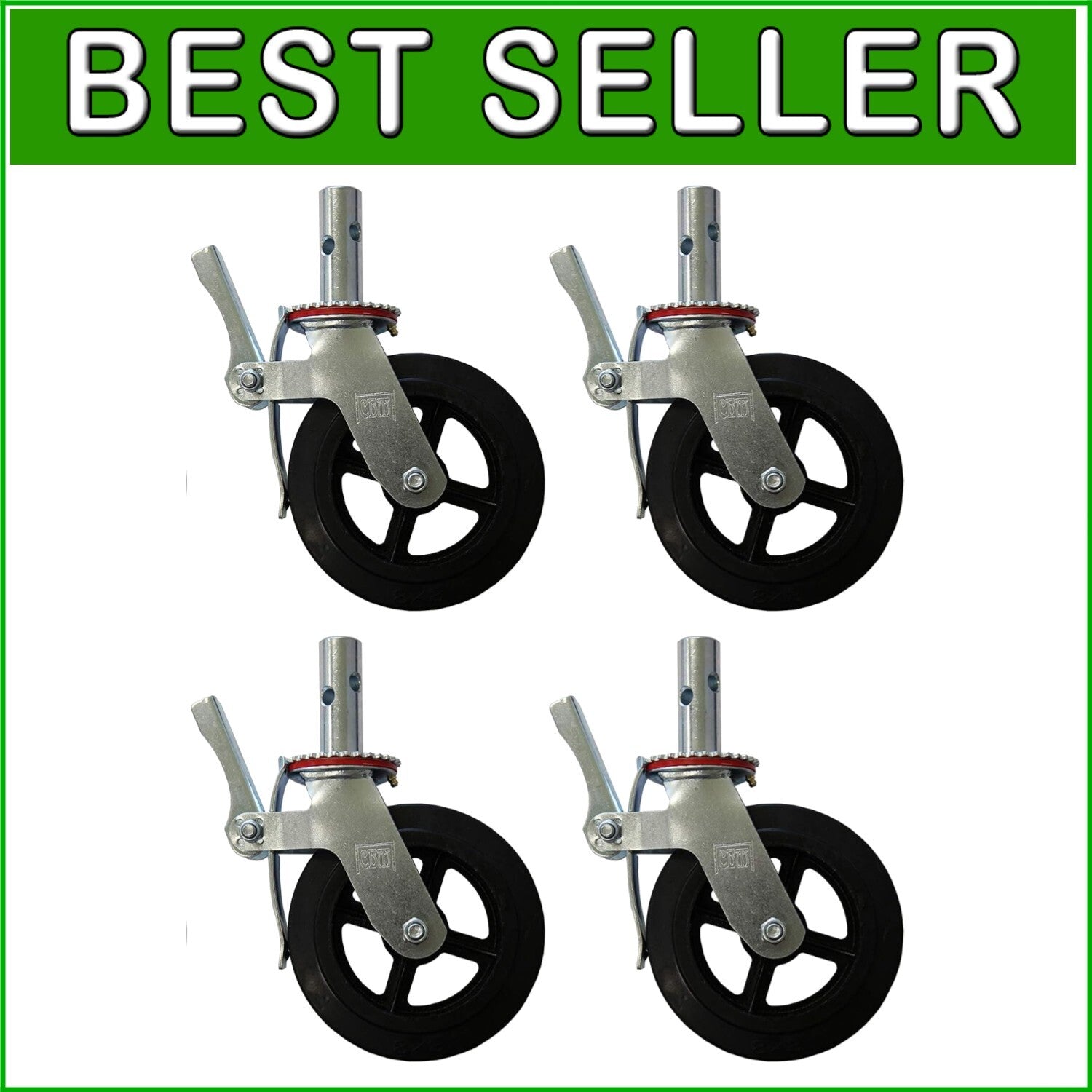 8" Caster Wheel Set for Scaffolding - 1100 lbs Load Rating with Double Brakes