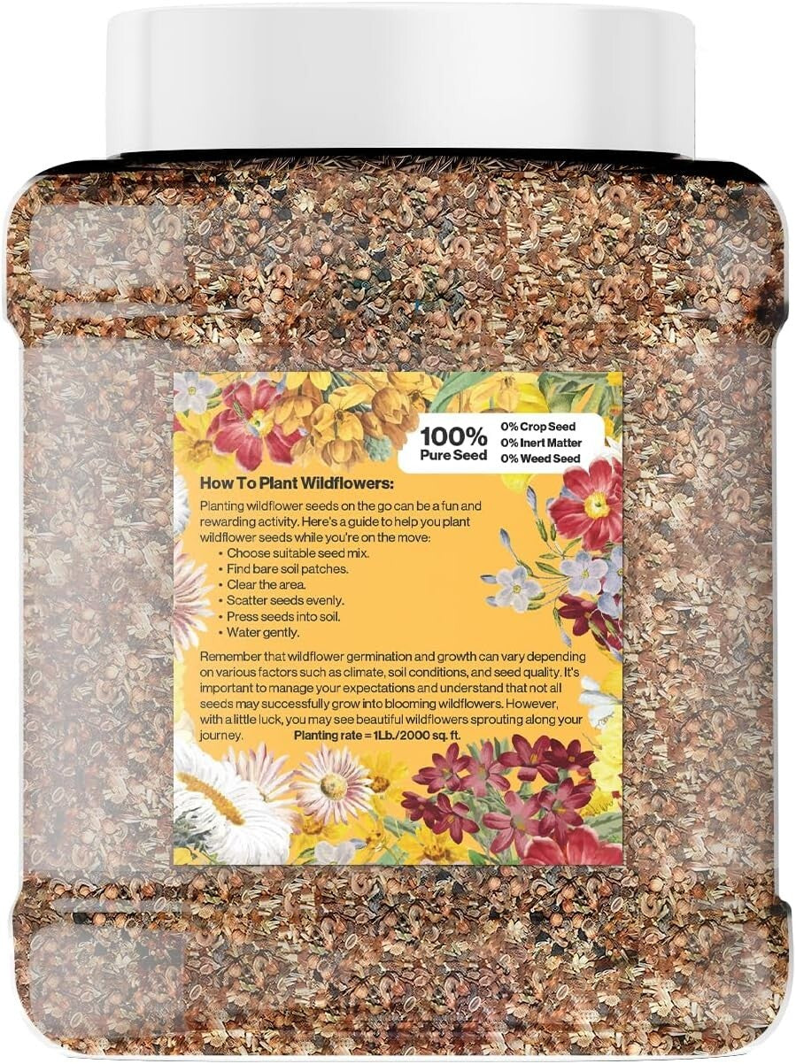 1LB Wildflower Seed Mix Tub - Attract Pollinators with 300,000+ Easy-Grow Seeds