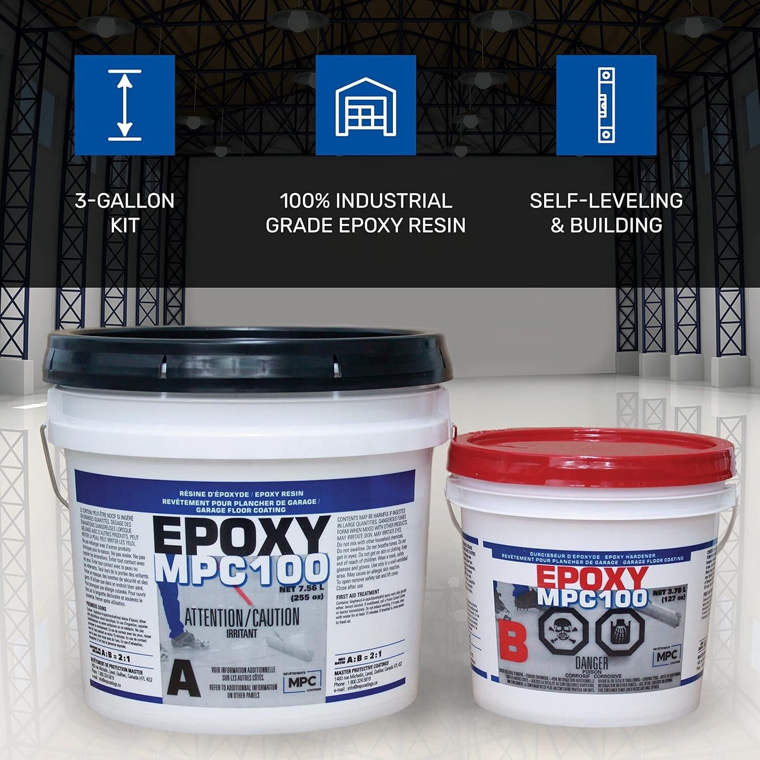 100% Solids Industrial-Grade Epoxy Floor Coating - Water Resistant 3 Gallons Kit
