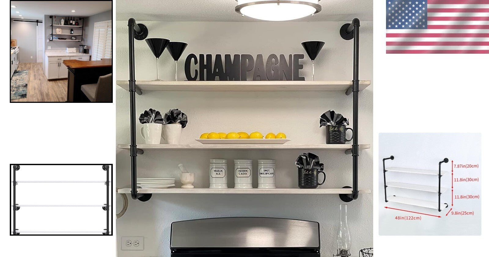 Stylish 48" Wall-Mounted Industrial Shelf - Distressed Metal & Pine Wood Design