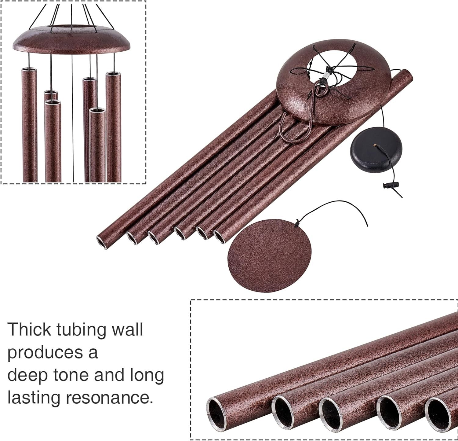 36" Outdoor Wind Chimes in Bronze - Deep Tones for Memorial Remembrance