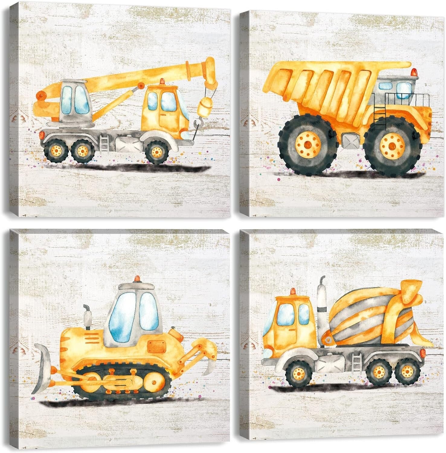 Eco-Friendly Construction Vehicle Canvas Art Set for Kids Room - 14x14 Inches