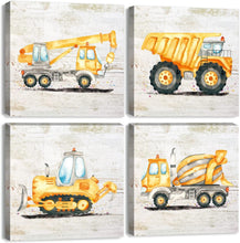 Load image into Gallery viewer, Eco-Friendly Construction Vehicle Canvas Art Set for Kids Room - 14x14 Inches