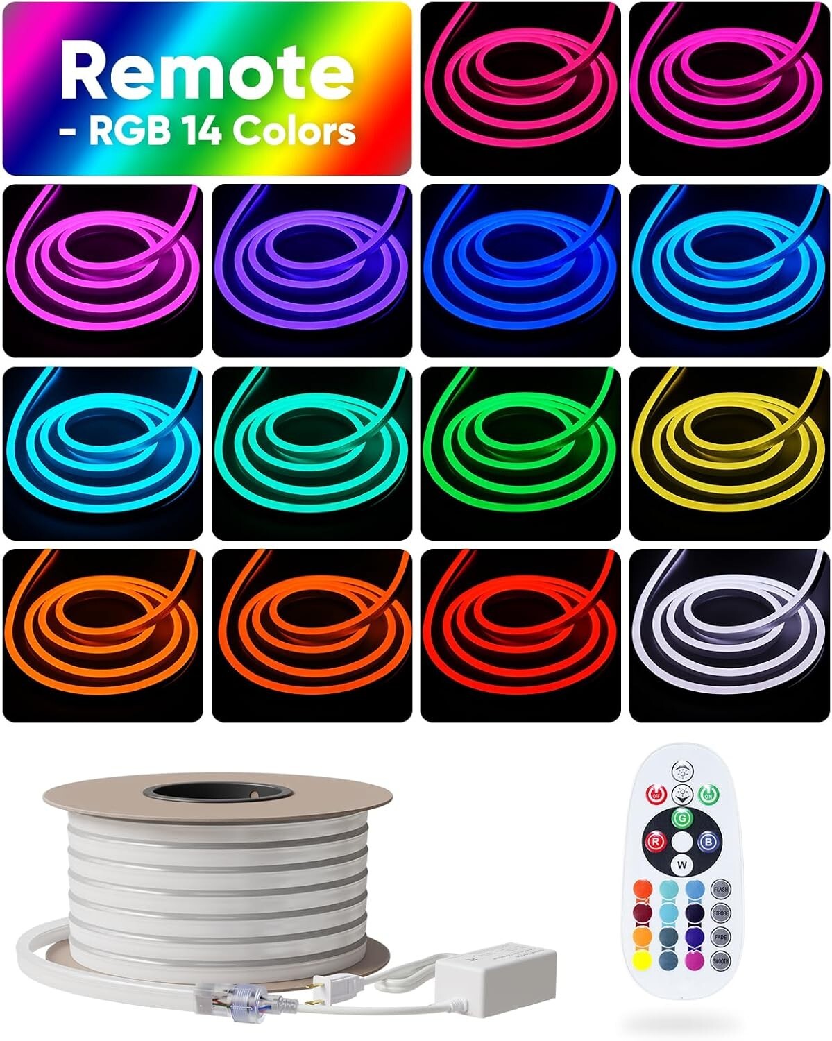 82FT Waterproof LED RGB Neon Rope Lights with Remote - Expandable & Cuttable