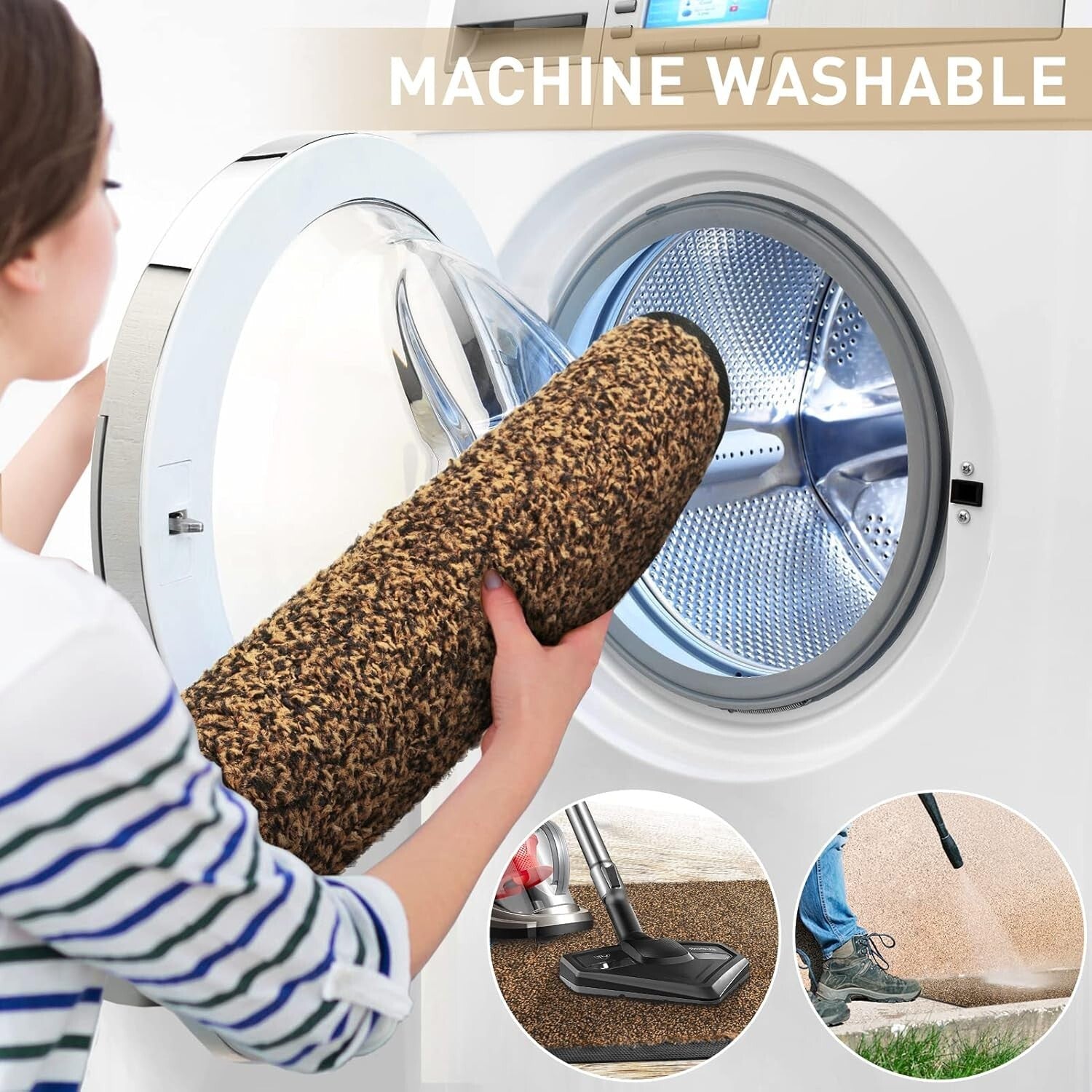 Durable Brown Outdoor Indoor Doormat 72'' x 48'' - Machine Washable Entry Rug