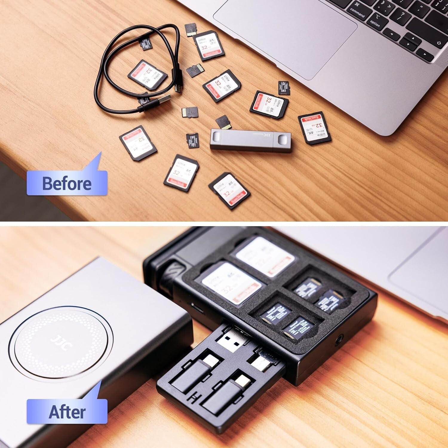 All-in-One SD/TF Card Reader with USB C Cable & Multi Adapter for Travel - Gray