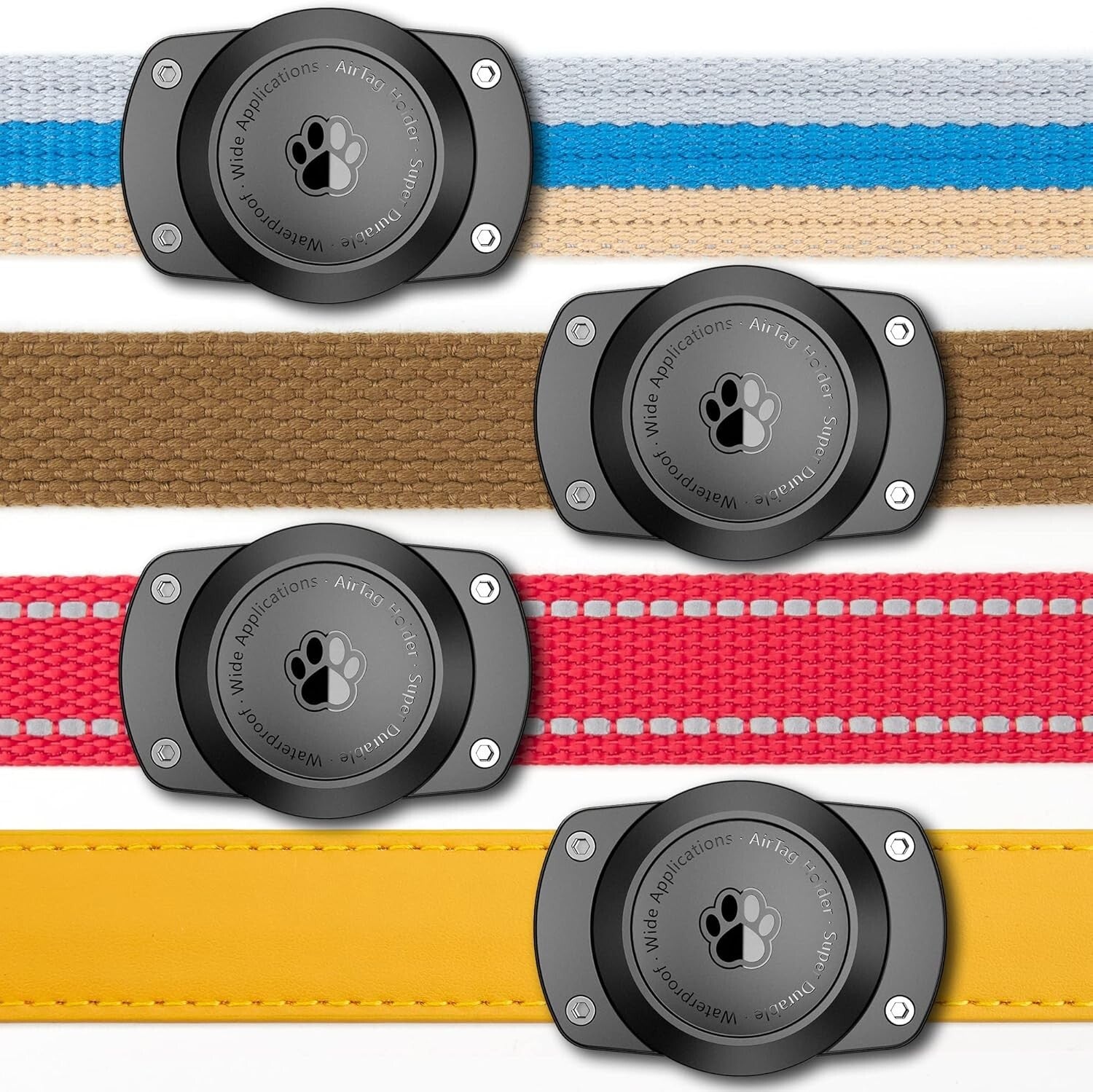 Waterproof Airtag Dog Collar Holder - Ultra-Durable Metal Back Plate 4 Pack