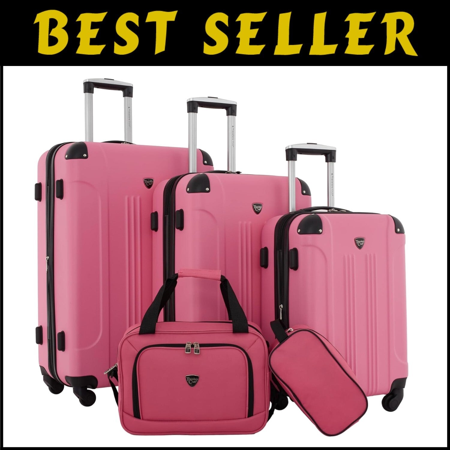 Vibrant Hot Pink Chicago 5-Piece Expandable Luggage Set with Smooth-Glide Wheels