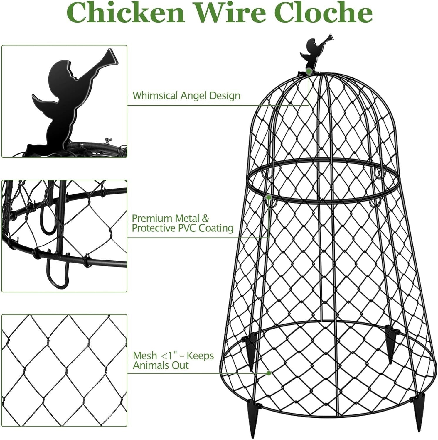 Durable Rustproof Chicken Wire Plant Cloches - 20" High Garden Protectors