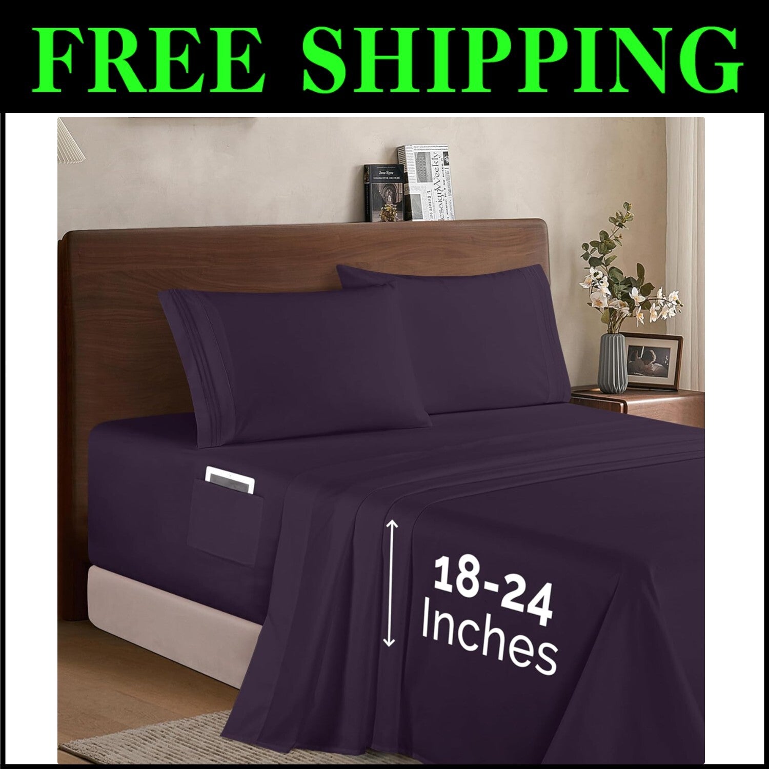 King-Size Luxury Microfiber Sheet Set - Fade Resistant & Wrinkle Free, Eggplant