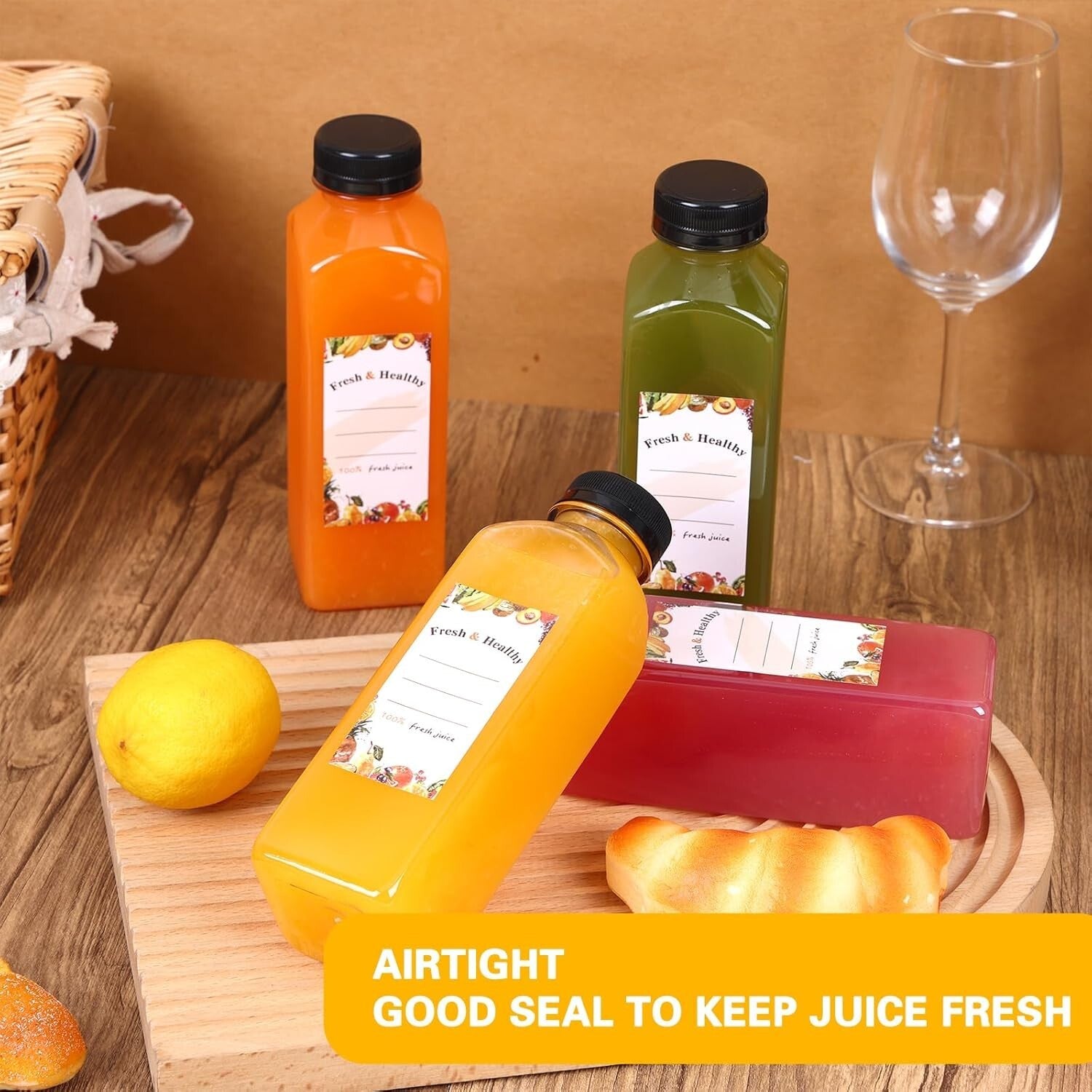 Clear 16oz Juice Bottles with Caps - Ideal for Smoothies & Camping Drinks