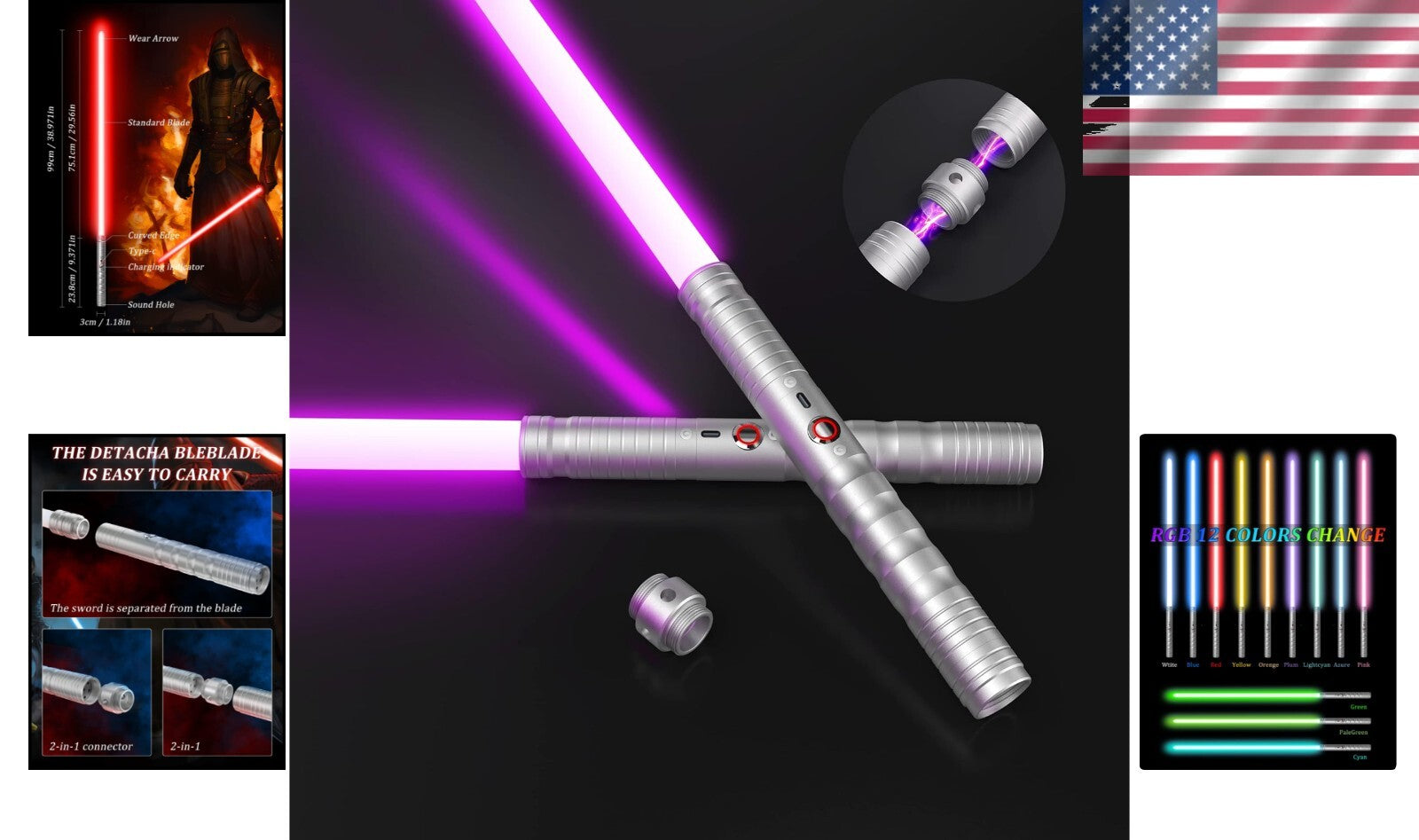 Dual-Function Lightsaber with 12 RGB Colors and Metallic Hilt - Combat Ready