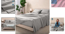 Load image into Gallery viewer, Luxuriously Soft 100% Cotton Flannel Queen Sheet Set - Deep Pocket Light Grey