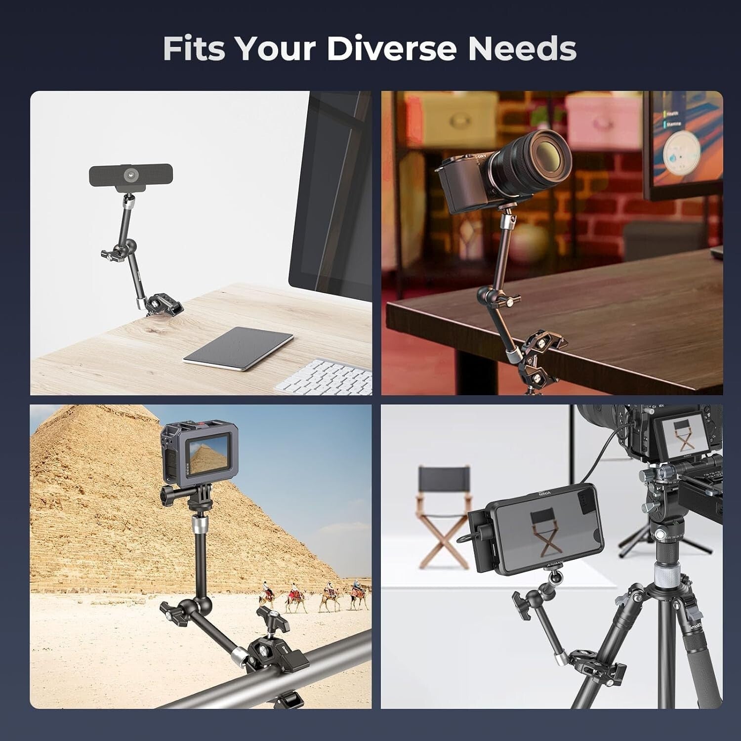 Adjustable Magic Arm Clamp with Super Clamp for Cameras and Lights, 1.5kg Limit