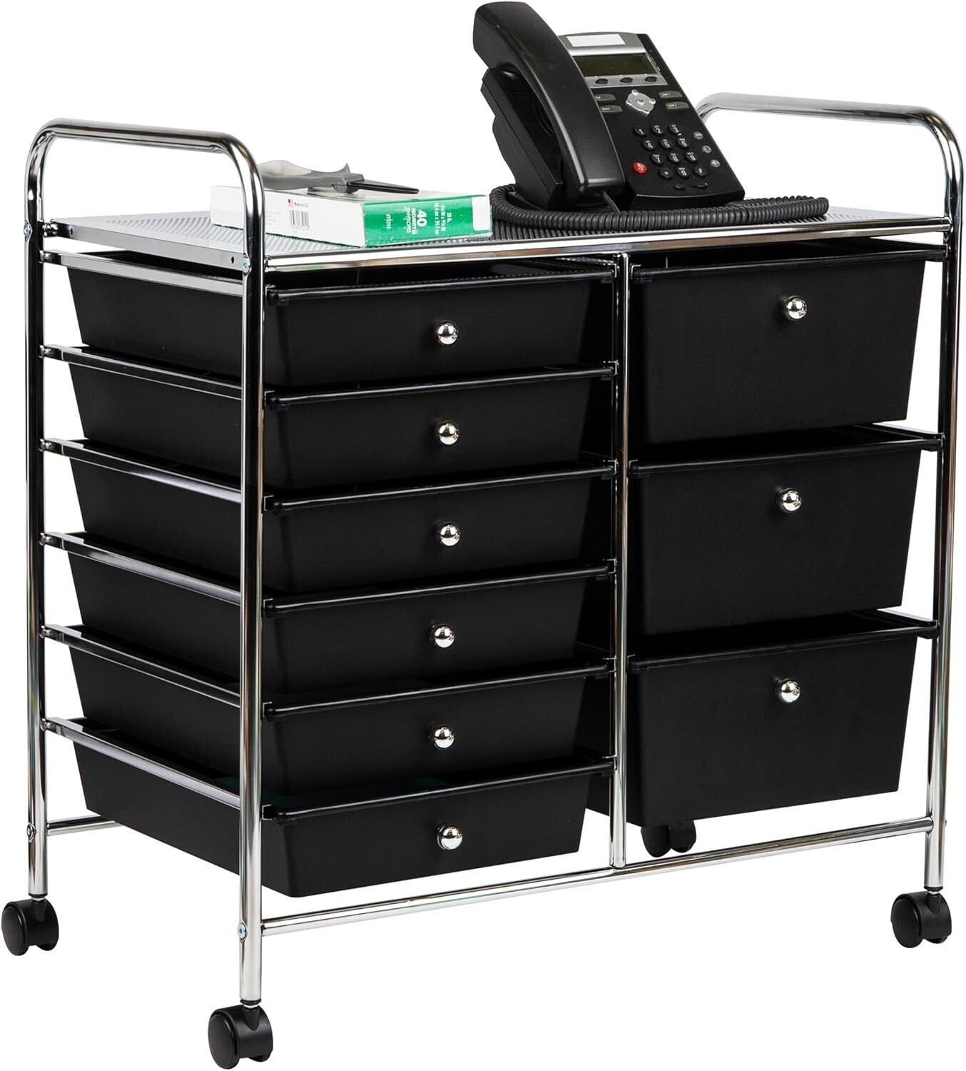 Durable Metal Utility Cart with 9 Drawers - Space-Saving Storage in Black/Silver