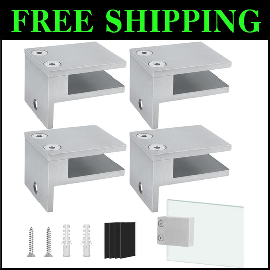 Brushed Stainless Steel Glass Clips - 4 Pack for Safe Pool and Balcony Railings