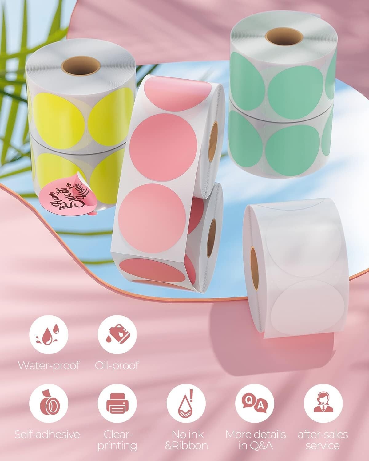 Multi-Purpose 2" Circle Color Thermal Sticker Labels - 4500 Self-Adhesive Rolls