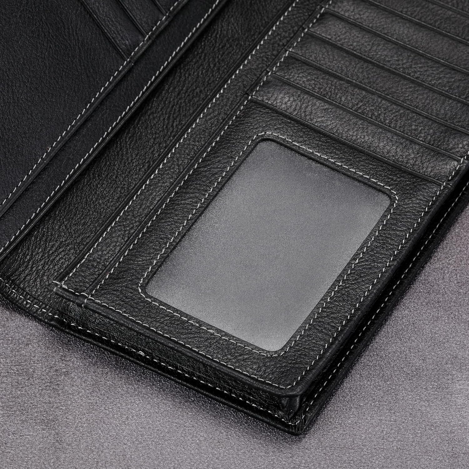 Elegant Vintage Black Calfskin Wallet - 15 Credit Card Slots & Cash Compartment