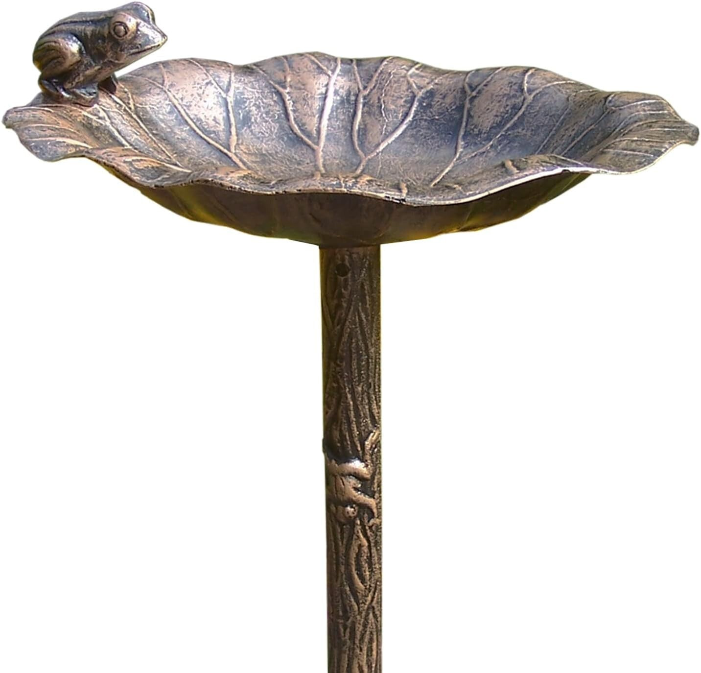 Unique 35-Inch Bronze Bird Bath with Frog Design - Perfect for Birdwatching