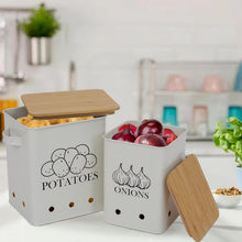 Load image into Gallery viewer, Stylish Metal Vegetable Storage Tins Set for Potatoes &amp; Garlic - Rustic Charm