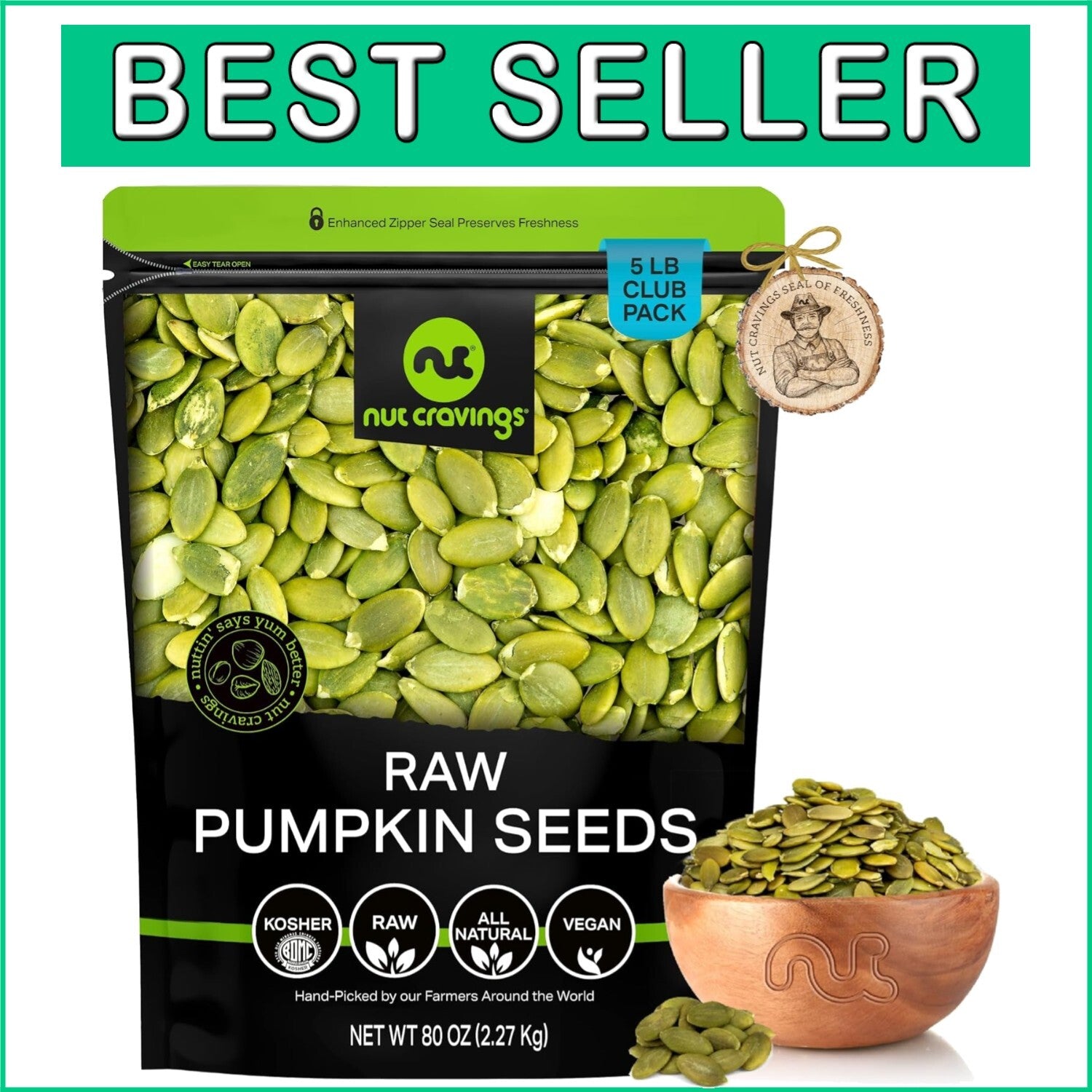 80oz Raw Pumpkin Seeds Pepitas - Unsalted Crunchy Vegan Snack in Resealable Bag