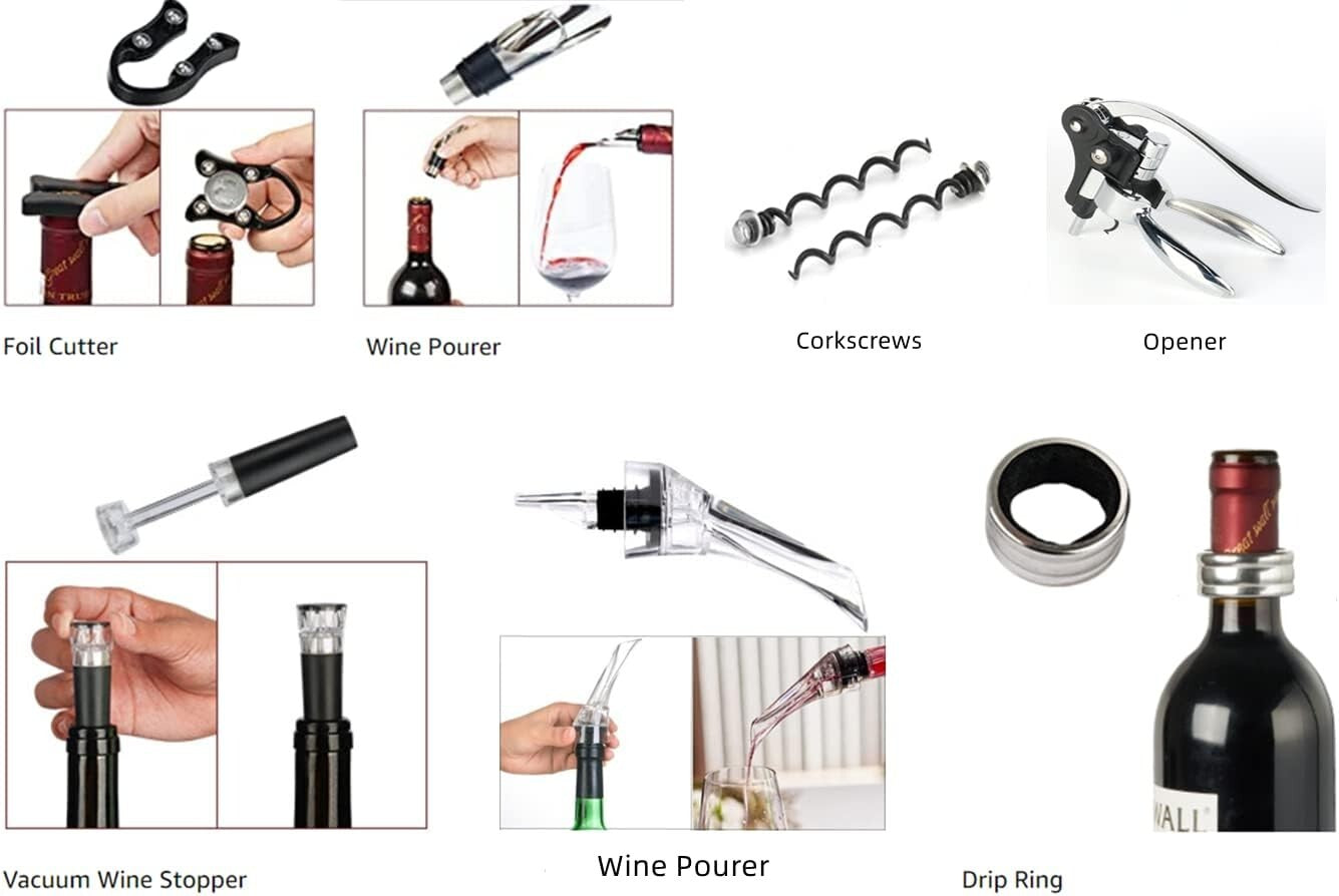 Elegant Wine Accessories Kit with Corkscrew, Foil Cutter & Wooden Gift Box