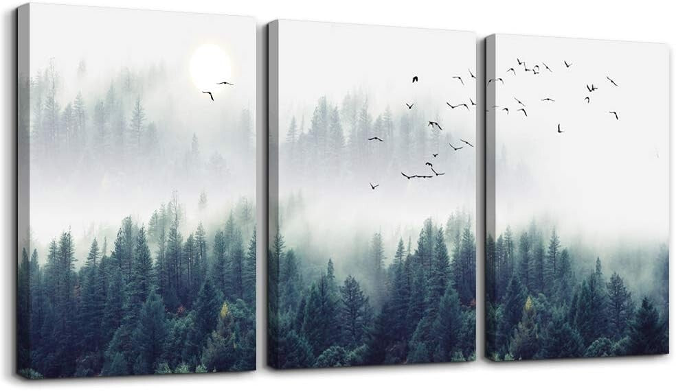Elegant Forest Trees Landscape Canvas Art - Stretched & Framed Set of 3