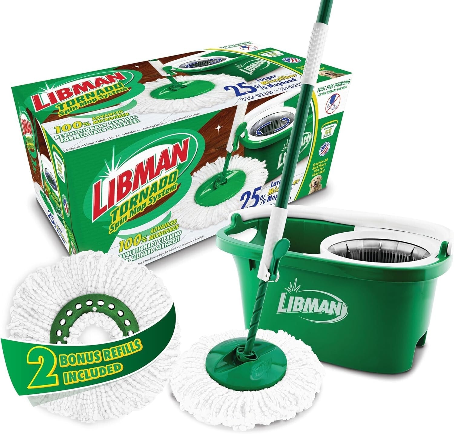 Effortless Tornado Spin Mop System with 2 Extra Mop Heads & User-Friendly Bucket