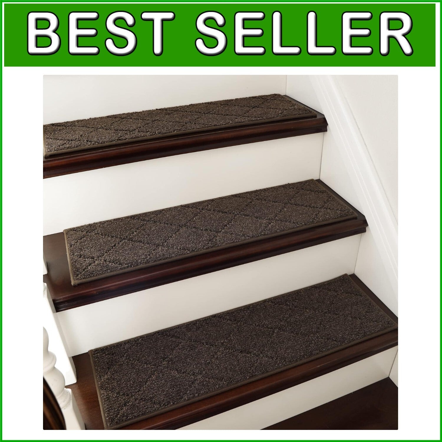 Non-Slip Indoor Stair Runners 28x9in - 15pc Brown Carpet Mats for Kids & Pets