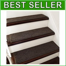 Load image into Gallery viewer, Non-Slip Indoor Stair Runners 28x9in - 15pc Brown Carpet Mats for Kids &amp; Pets