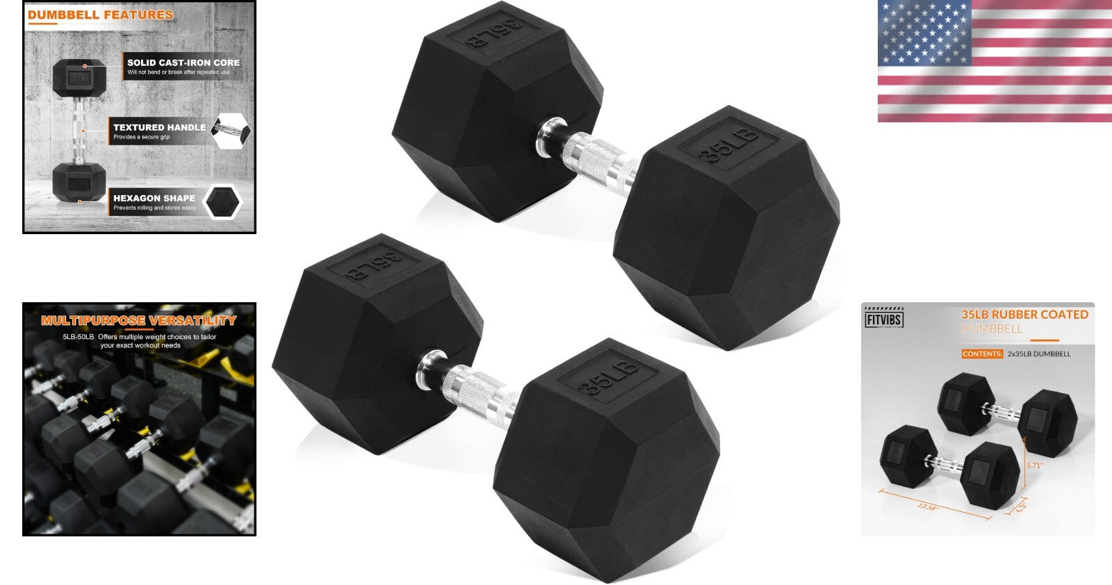 Versatile 35 lb Hex Dumbbells - Ideal for Efficient Muscle Toning and Strength