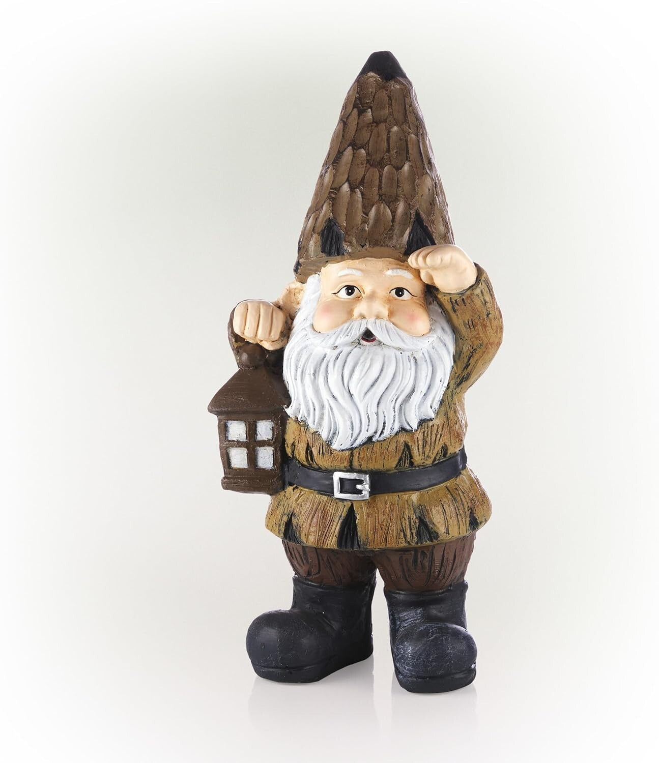 Durable Indoor/Outdoor Gnome with Lantern - 16" Brown Statue for Gardens