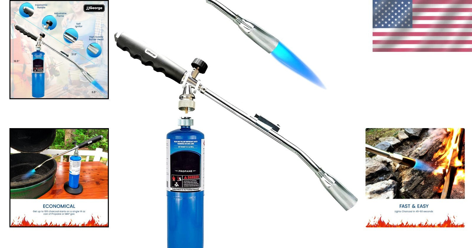 Durable Alloy Steel Grill Torch - Portable Charcoal Lighter for Outdoor Use