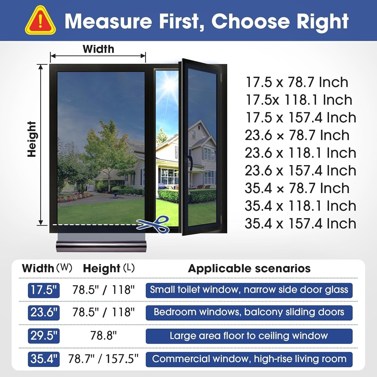 Static Cling Window Film - Privacy Control & Heat Reduction 35.4x78.7 inches